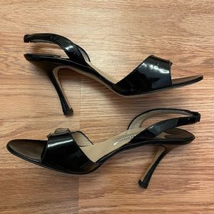 Manolo Blahnik Black Patent Leather Slingback Sandals Size 37